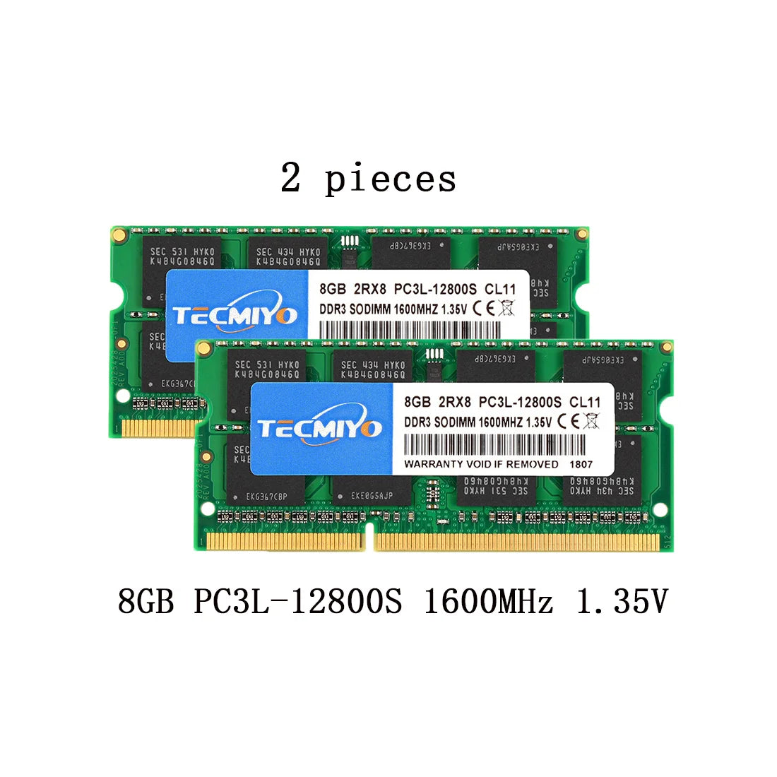 Mémoire RAM pour Ordinateur Portable Tecmiyo 16GB (2 x 8GB) DDR3L 1600MHz