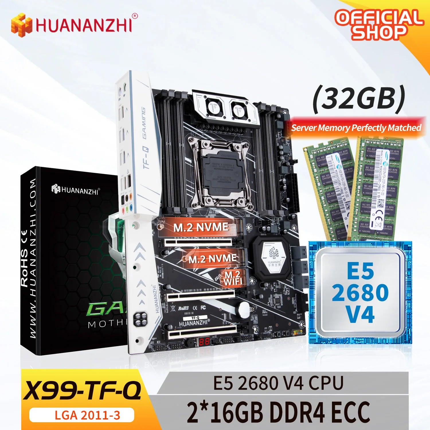 Carte mère HUANANZHI X99 TF Q LGA 2011-3 avec processeur Intel XEON E5 2680 v4 et 32 Go DDR4 ECC