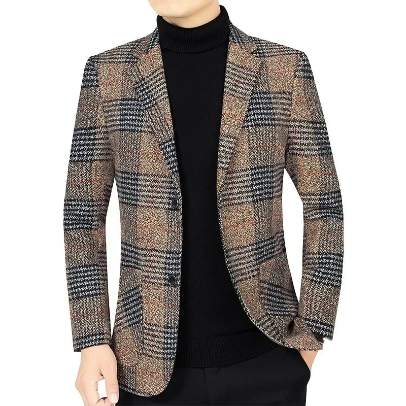 Blazer Homme 2024 – Élégance Anglaise à Carreaux en Taille 4XL