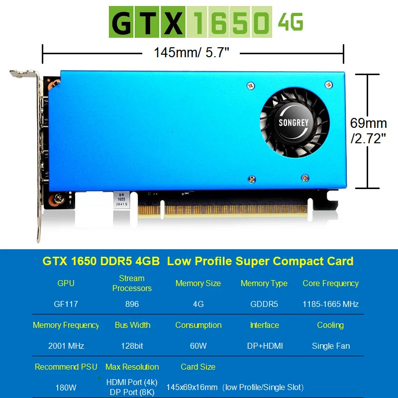 Carte Graphique Low Profile SONGREY 4GB – Performances et Efficacité À Portée de Main