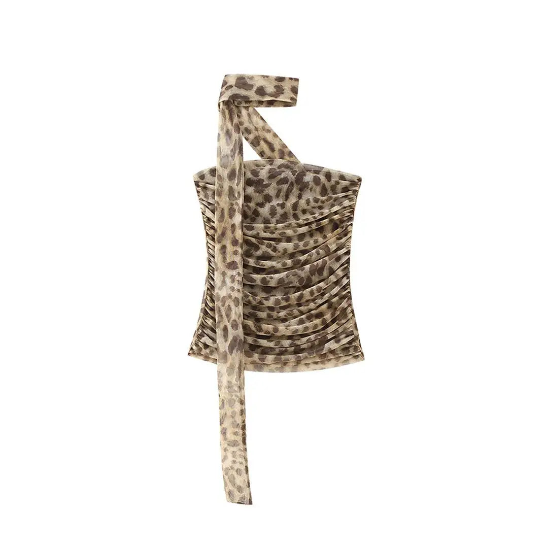 Ensemble Débardeur Tube et Jupe Longue Imprimé Léopard pour Femme