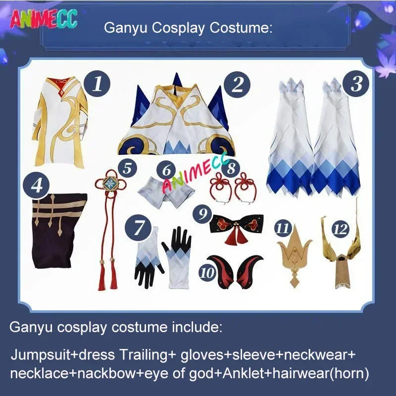 Costume Sexy de Ganyu avec Perruque à Cornes – Cosplay Genshin Impact