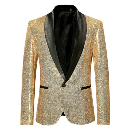 Blazer à Sequins Brillants Or – Veste de Soirée Élégante pour Hommes