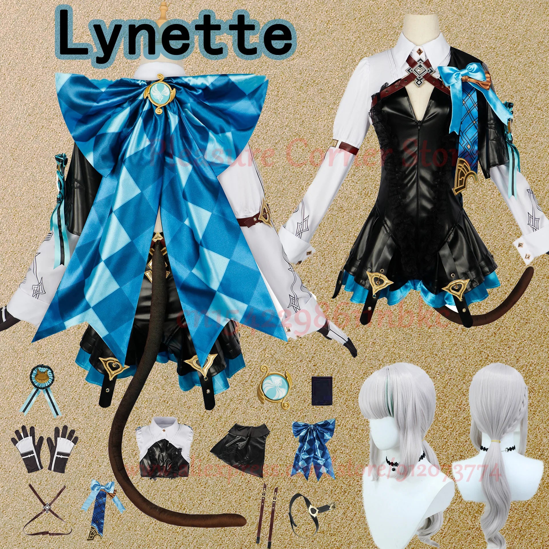 Costume et Perruque de Cosplay Lyney Genshin Impact – Tenue en Cuir Fontaine